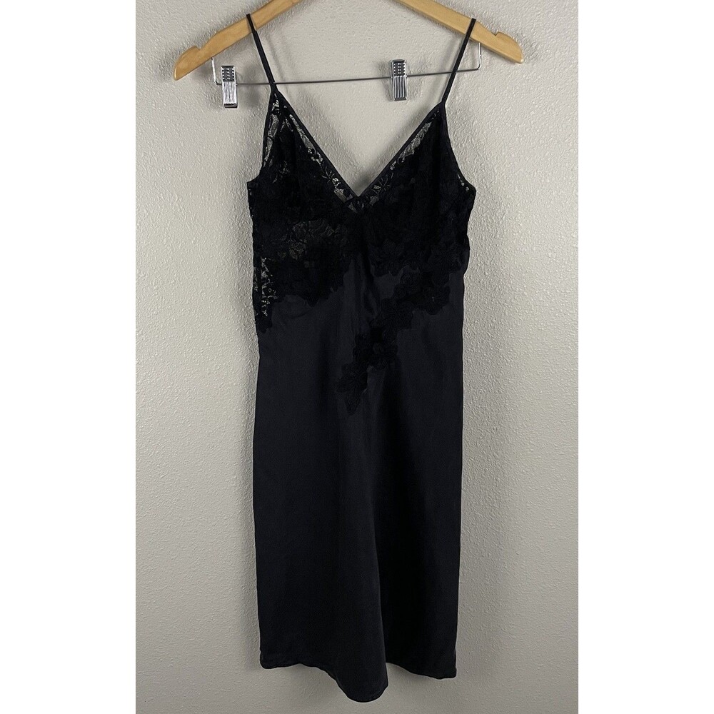 La Perla Womens Size 1 Black Silk And Lace Chemise Slip Dress